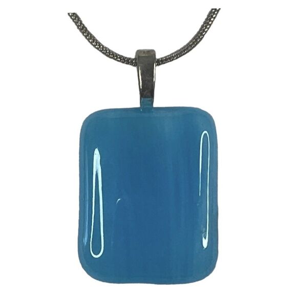 Silver Tone Necklace with Blue Retangle Pendant Slide on Chain 17” 3” Extender - Picture 2 of 8